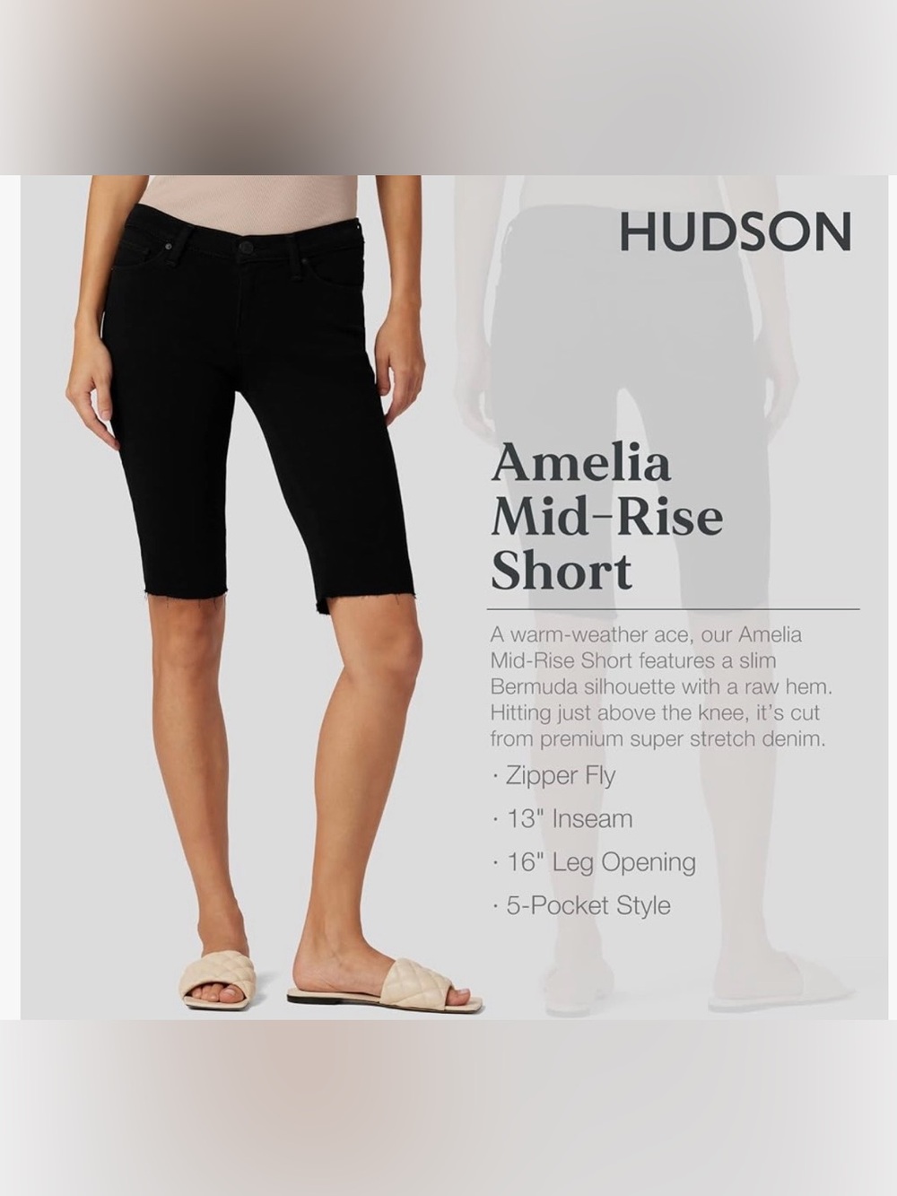 Hudson Jeans Amelia Black Stretch Jean Shorts Womens Size 25